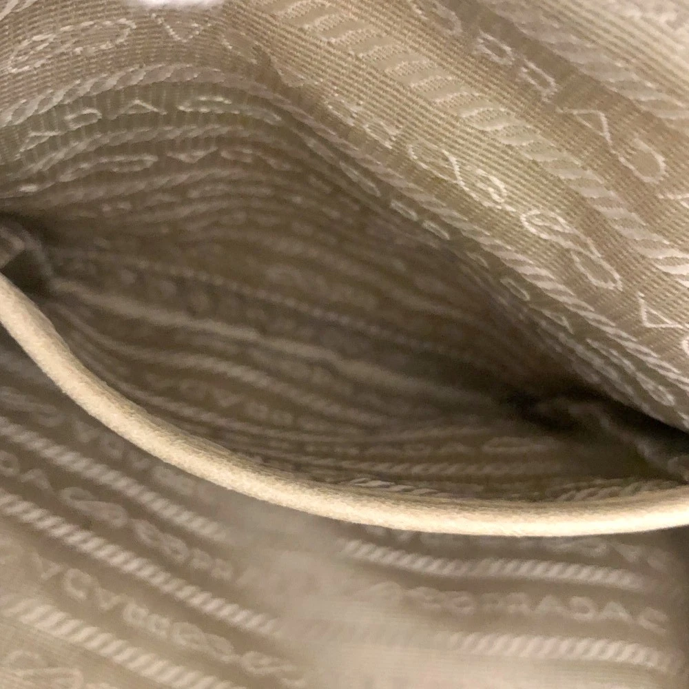 $800 PRADA Logo Plate Nylon Hand Bag Ivory
