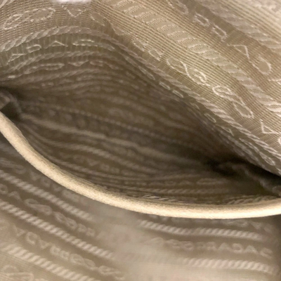 $800 PRADA Logo Plate Nylon Hand Bag Ivory