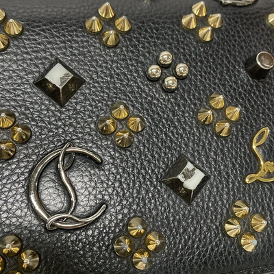 $1450 Christian Louboutin Grained Calfskin Spikes Loubinthesky Paloma Wallet On Chain Black Multimetal