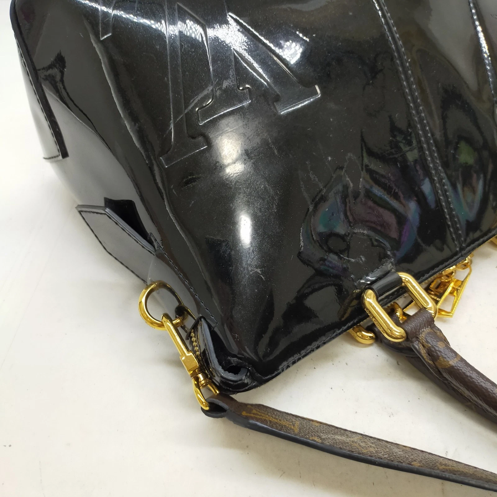 Louis Vuitton LV Hand Bag Tote Miroir Black Vernis SN0188