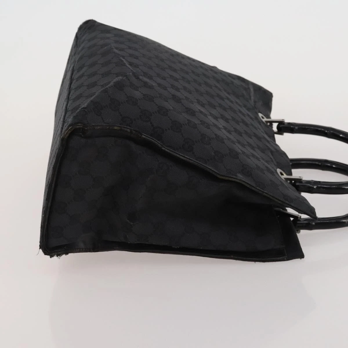 $1100 GUCCI GG Canvas Bamboo Top Handle Black Hand Bag