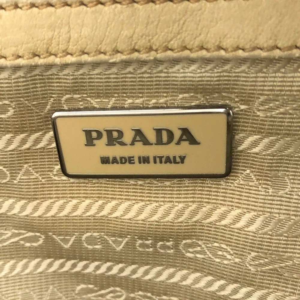 $800 PRADA Logo Plate Nylon Hand Bag Ivory