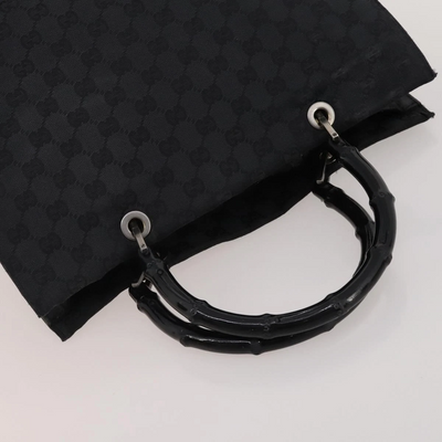 $1100 GUCCI GG Canvas Bamboo Top Handle Black Hand Bag