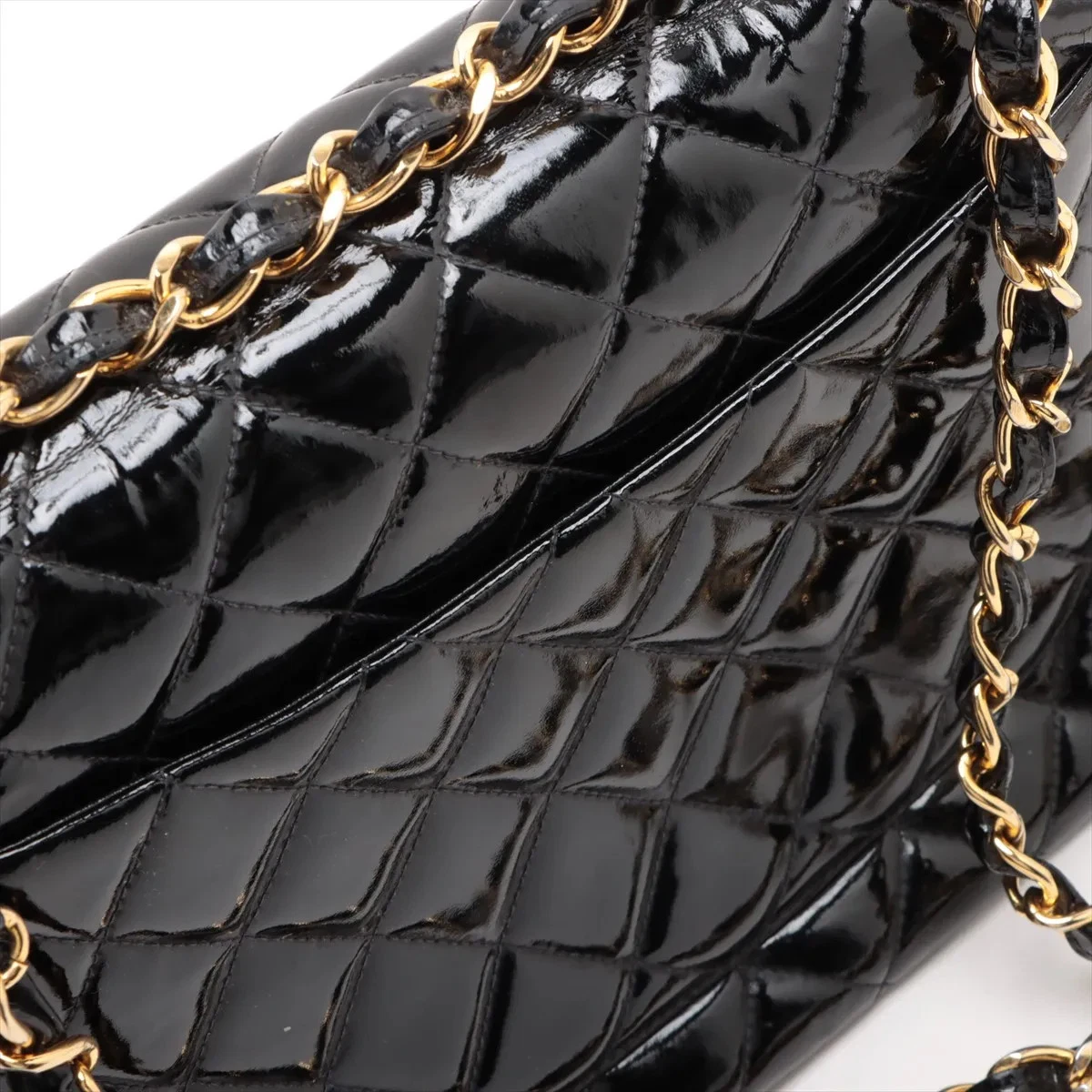 $12800 Chanel Patent Quilted XL Jumbo Single Flap Black