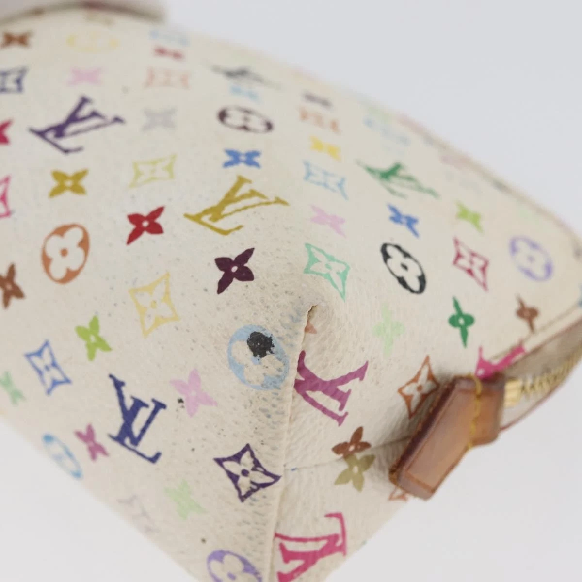 $625 2012 LOUIS VUITTON Monogram Multicolor Cosmetic Pouch White Litchi 2172