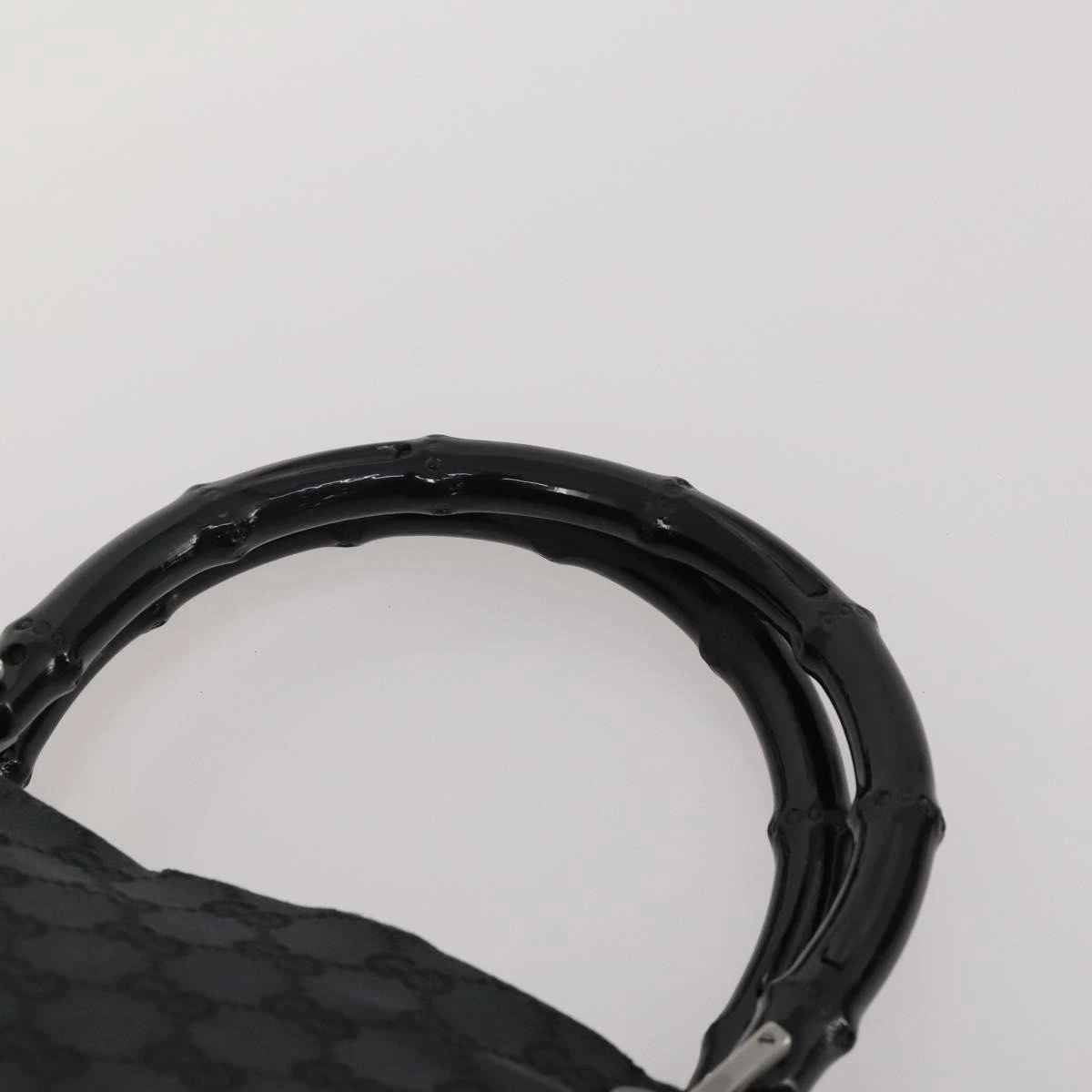 $1100 GUCCI GG Canvas Bamboo Top Handle Black Hand Bag