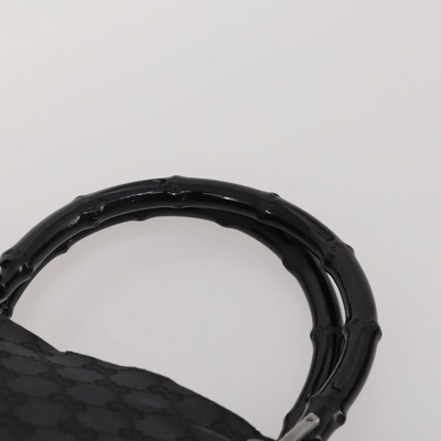 $1100 GUCCI GG Canvas Bamboo Top Handle Black Hand Bag