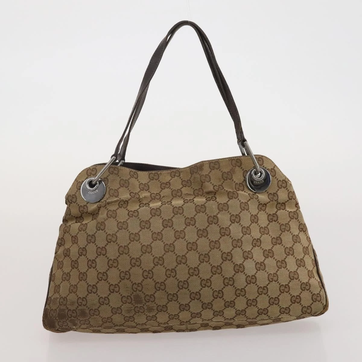 $1100 GUCCI GG Canvas Bamboo Top Handle Black Hand Bag