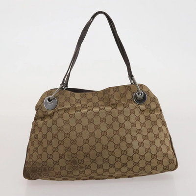 $1100 GUCCI GG Canvas Bamboo Top Handle Black Hand Bag