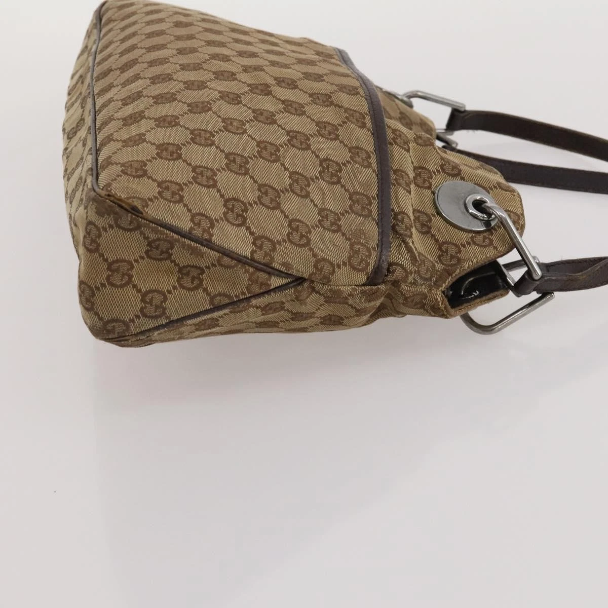 $1100 GUCCI GG Canvas Bamboo Top Handle Black Hand Bag