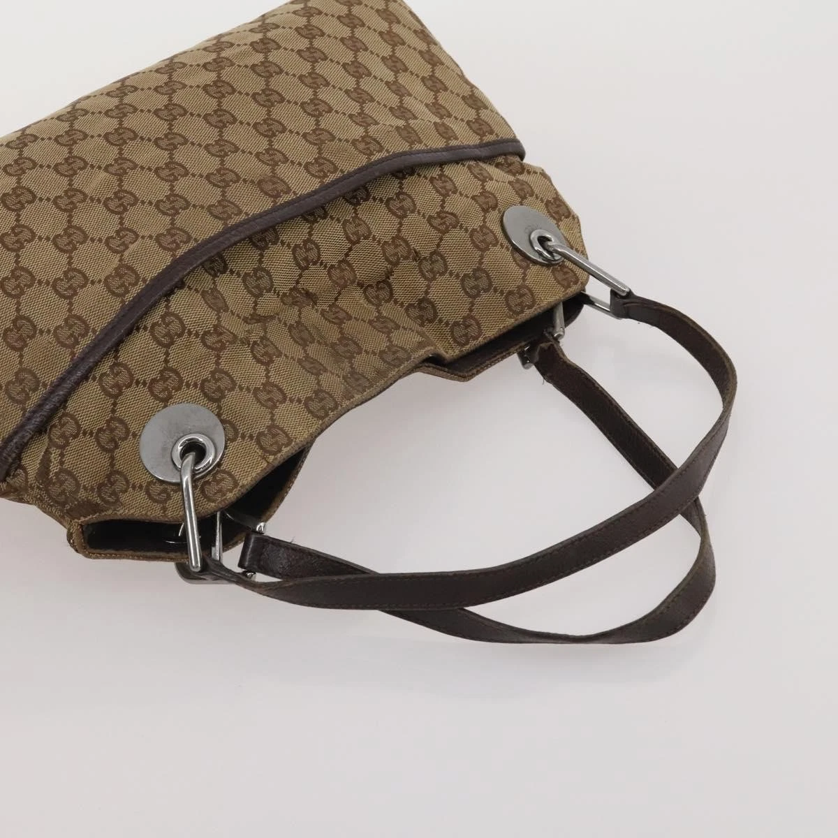 $1100 GUCCI GG Canvas Bamboo Top Handle Black Hand Bag