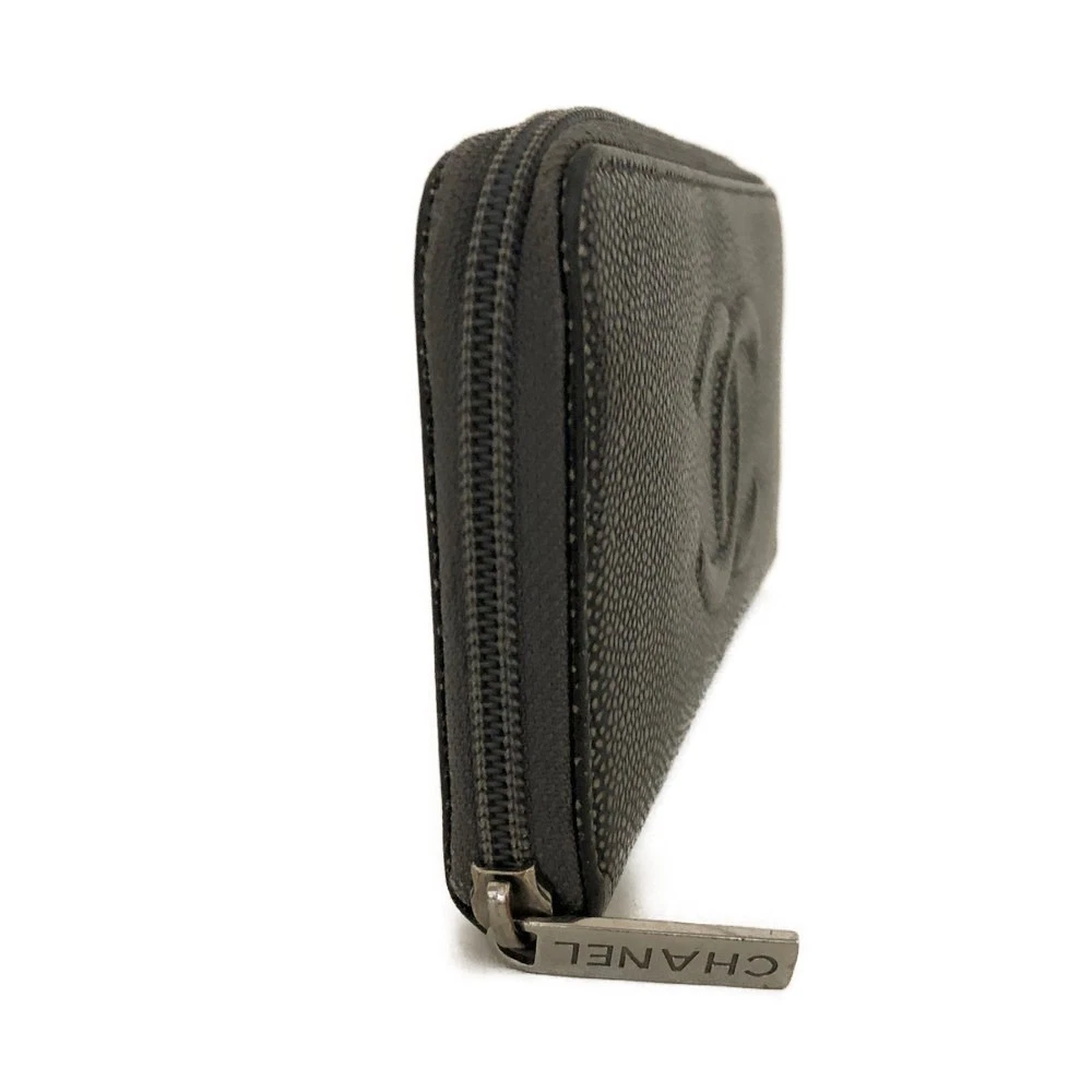 $1375 2014 CHANEL CC Logo Timeless Caviar Zip Around Long Wallet Metallic Silver