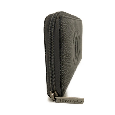 $1375 2014 CHANEL CC Logo Timeless Caviar Zip Around Long Wallet Metallic Silver