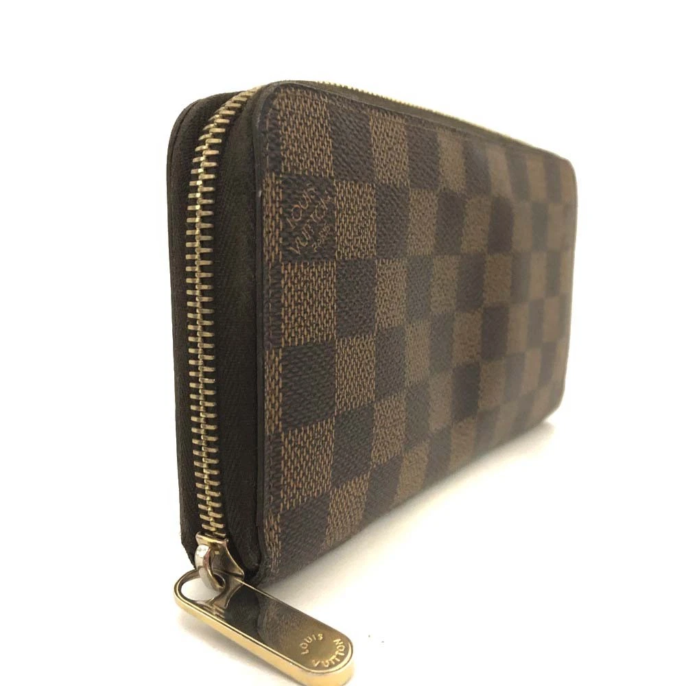 $915 2012 Louis Vuitton Damier Zippy Zip Around Long Wallet Purse Brown* CA1162