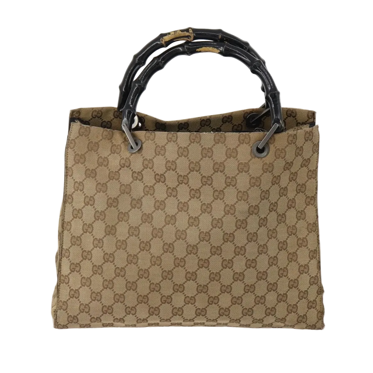 $1100 GUCCI GG Canvas Top Handle Bag Bamboo Beige