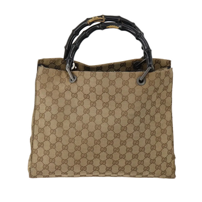 $1100 GUCCI GG Canvas Top Handle Bag Bamboo Beige