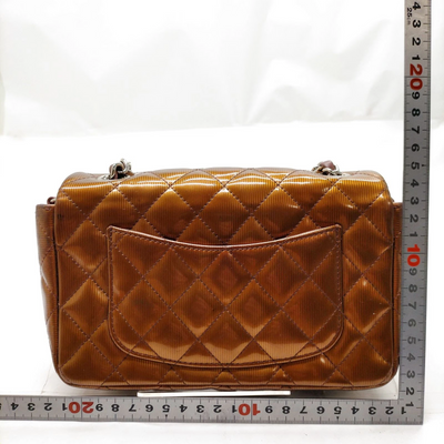 $5200 2013 Chanel Patent Calfskin Quilted Mini Rectangular Flap Bronze Metallic