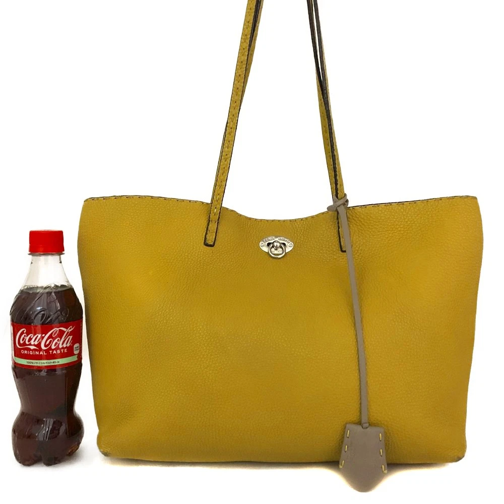 $1600 FENDI Selleria Leather Shoulder Tote Bag Yellow