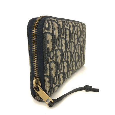 $970 Christian Dior Oblique Trotter Canvas Zip Around Long Wallet
