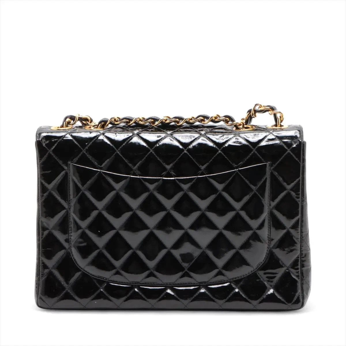 $12800 Chanel Patent Quilted XL Jumbo Single Flap Black
