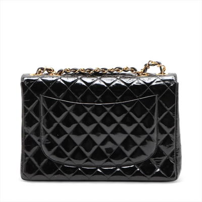 $12800 Chanel Patent Quilted XL Jumbo Single Flap Black