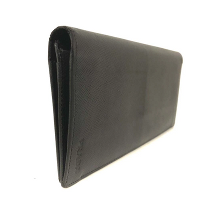 $750 PRADA Logo Saffiano Leather Long Bifold Wallet Purse Black