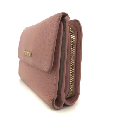 MIU MIU Logo Leather Trifold Wallet Purse Pink