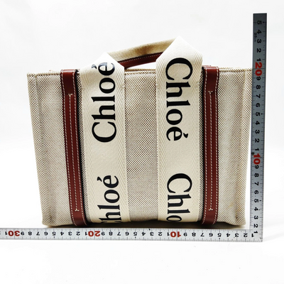 $1250 Chloe Canvas Small Woody Tote Bag Beige