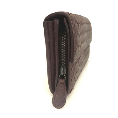 Bottega Veneta Intrecciato Lambskin Long Bifold Wallet Bordeaux