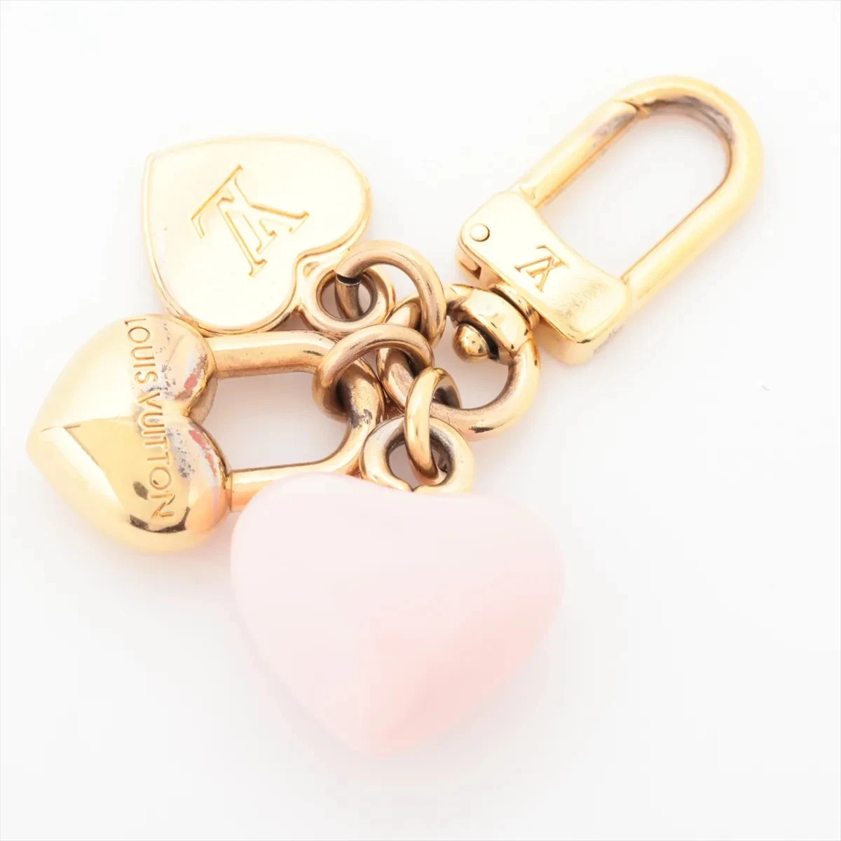 $480 2023 Louis Vuitton Micro Charms LV Heart Bag Charm Key Holder Gold AK4283
