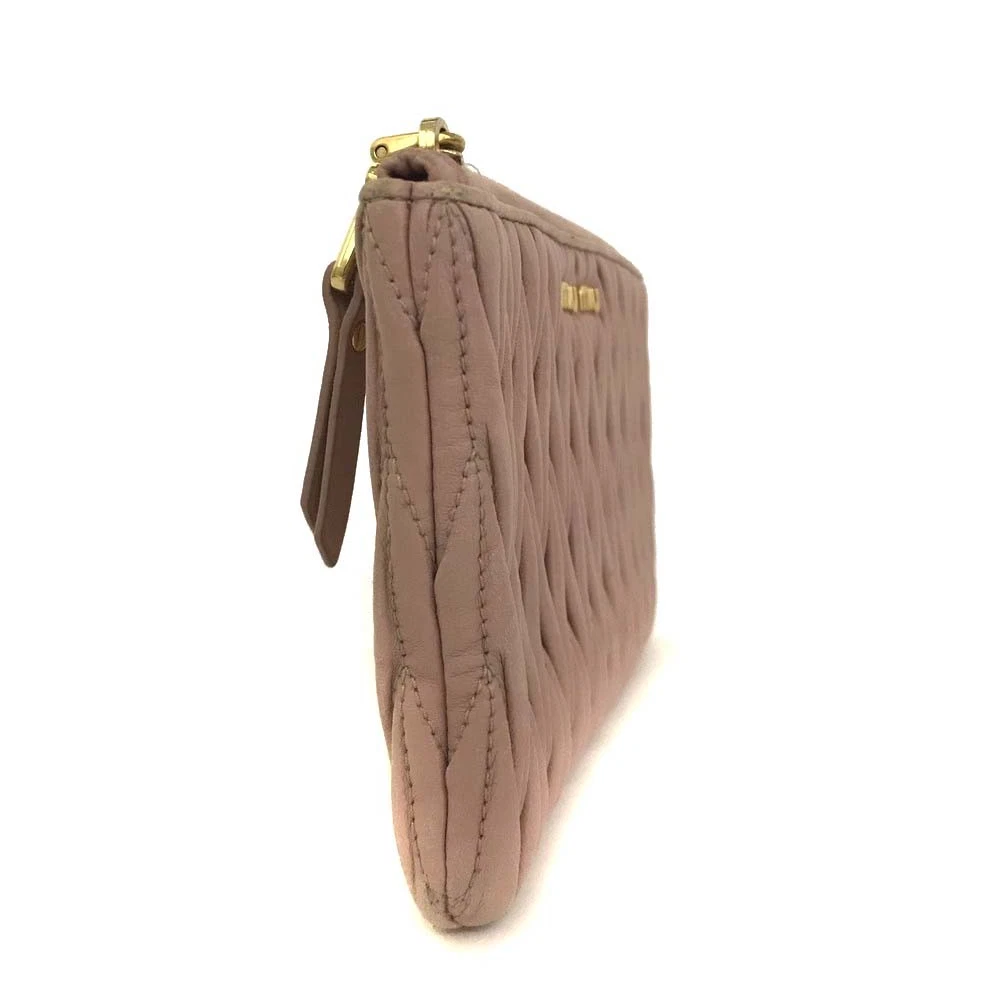 $508 MIU MIU Logo Gather Leather Cosmetic Pouch Bag Pink