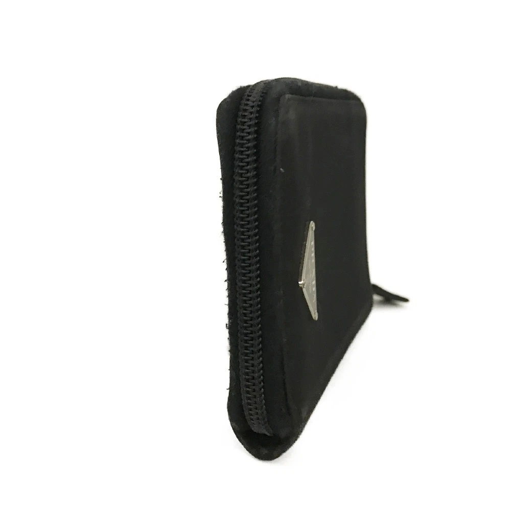 $480 PRADA Tessuto Nylon Logo Plate Zippy Bifold Wallet Black