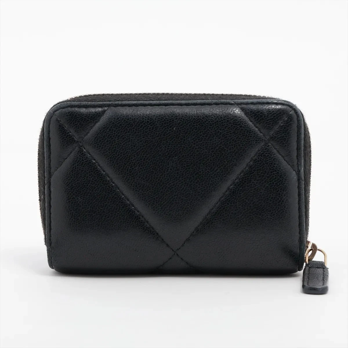 Chanel CHANEL 19 Lambskin Coin Purse Black Silver Metal 10021120