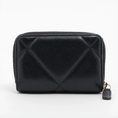 Chanel CHANEL 19 Lambskin Coin Purse Black Silver Metal 10021120