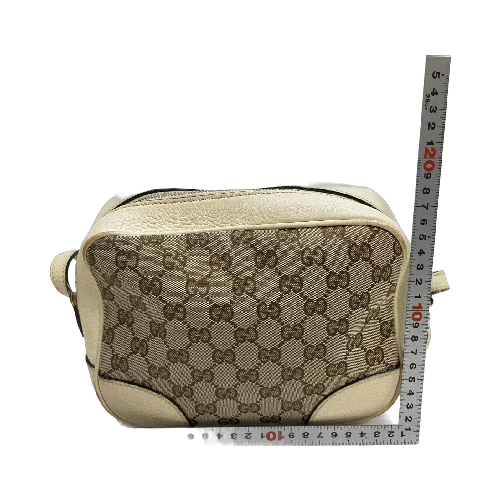 $1250 Gucci Monogram Dollar Calfskin Mini Bree Messenger Bag Beige Ebony Avoire