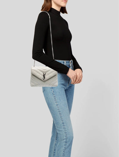 $2730 Saint Laurent Small Loulou Shoulder Bag White 10021139