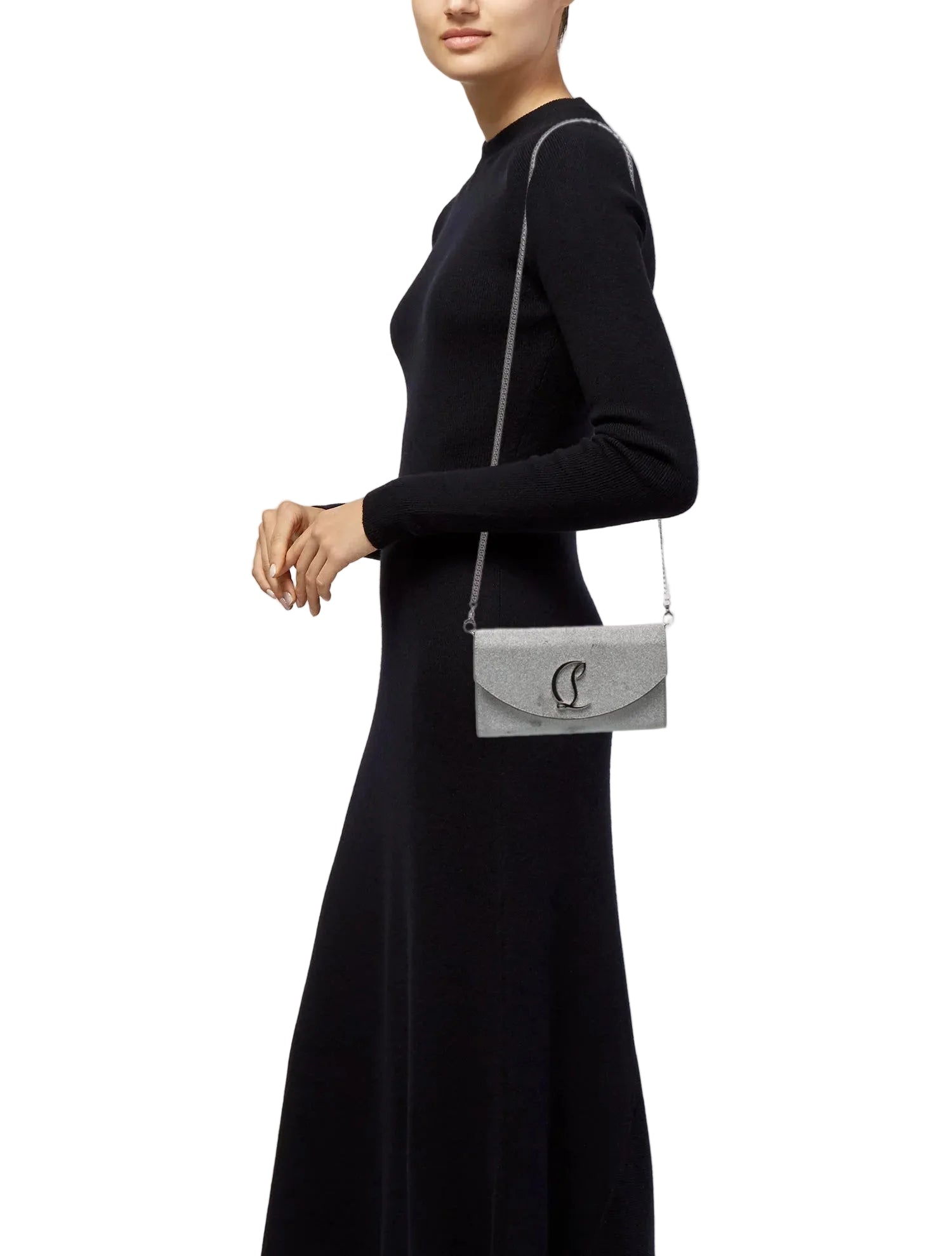 Christian Louboutin Glitter Calfskin Loubi54 Crossbody Clutch Silver 10021112