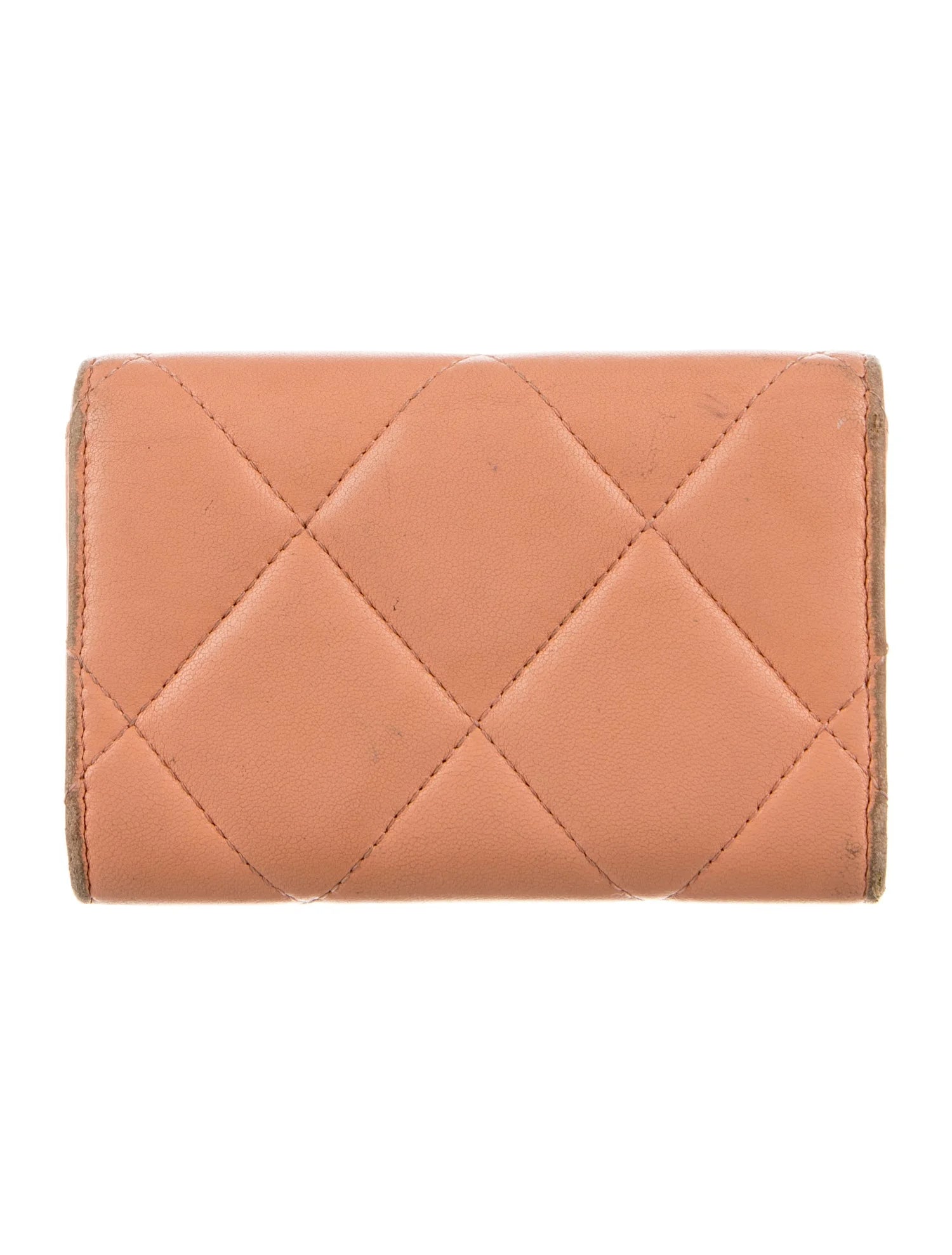 $1125 Chanel 19 Peach Quilted Leather Small Flap Wallet with Interlocking Chain CC 10021114