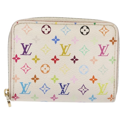 $660 2008 LOUIS VUITTON Monogram Multicolor Zippy Coin Purse Wallet White TH0098