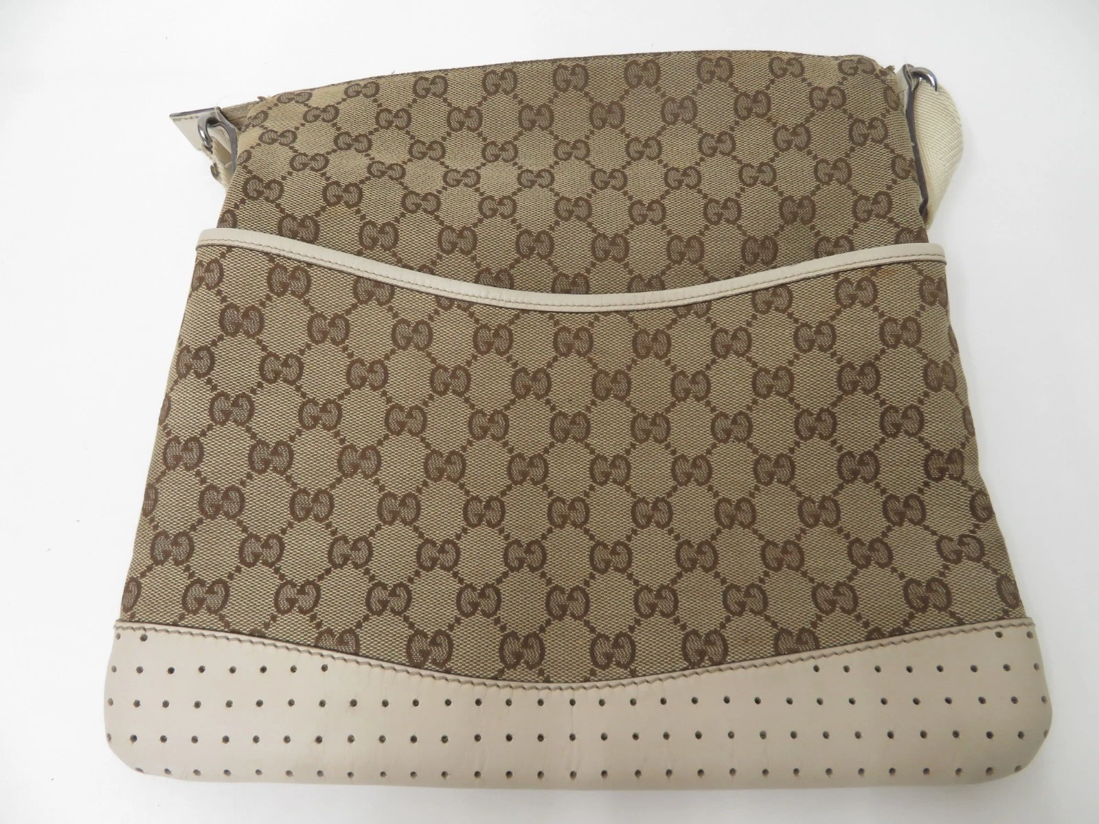 $1150 Gucci Perforated GG Leather Crossbody Messenger Bag