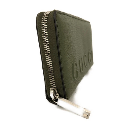 $830 GUCCI Logo Leather Zip Around Long Wallet Green LOGO