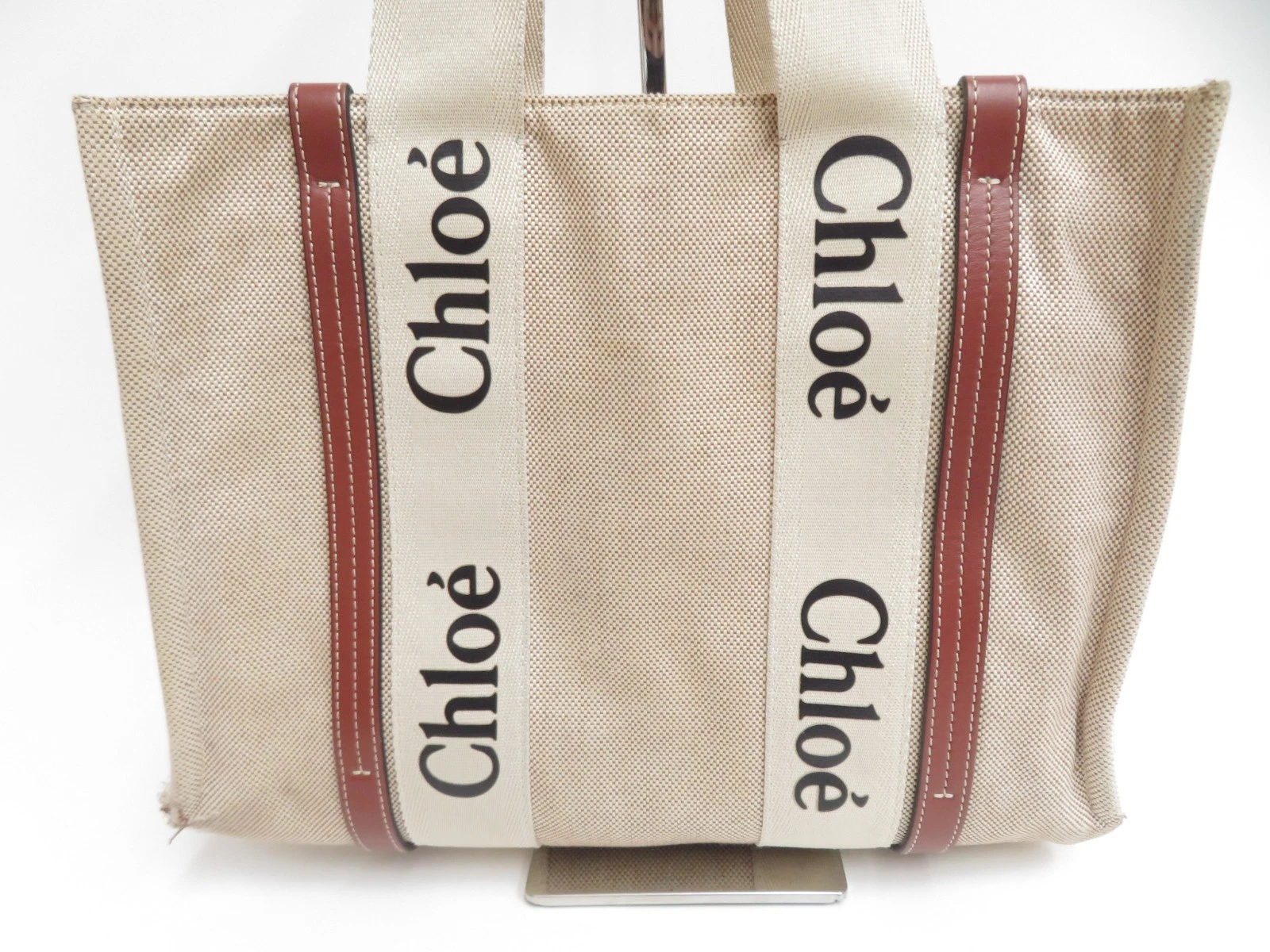 $1250 CHLOE Woody Medium Canvas Leather Tote Shoulder Bag