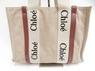$1250 CHLOE Woody Medium Canvas Leather Tote Shoulder Bag