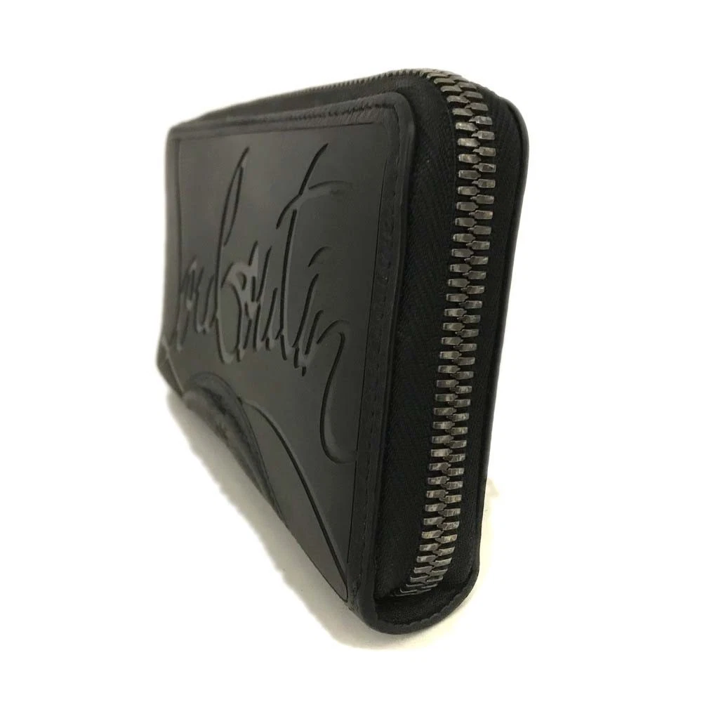$790 Christian Louboutin Calfskin Panettone Zip Around Wallet Loubi Black