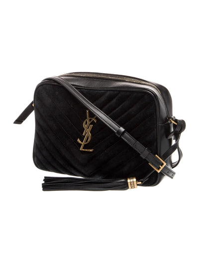 $1690 Saint Laurent Suede Matelasse Monogram Lou Camera Bag Black
