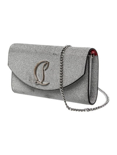 Christian Louboutin Glitter Calfskin Loubi54 Crossbody Clutch Silver 10021112