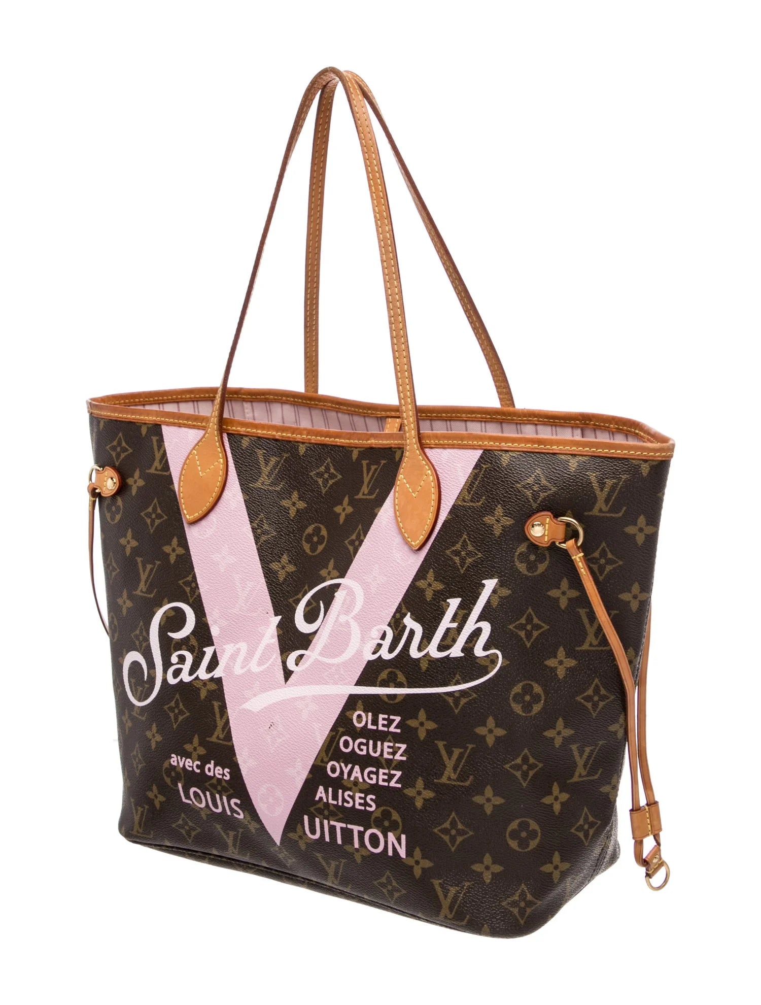$2800 2015 Louis Vuitton Monogram Saint Barth V Neverfull MM Light Pink