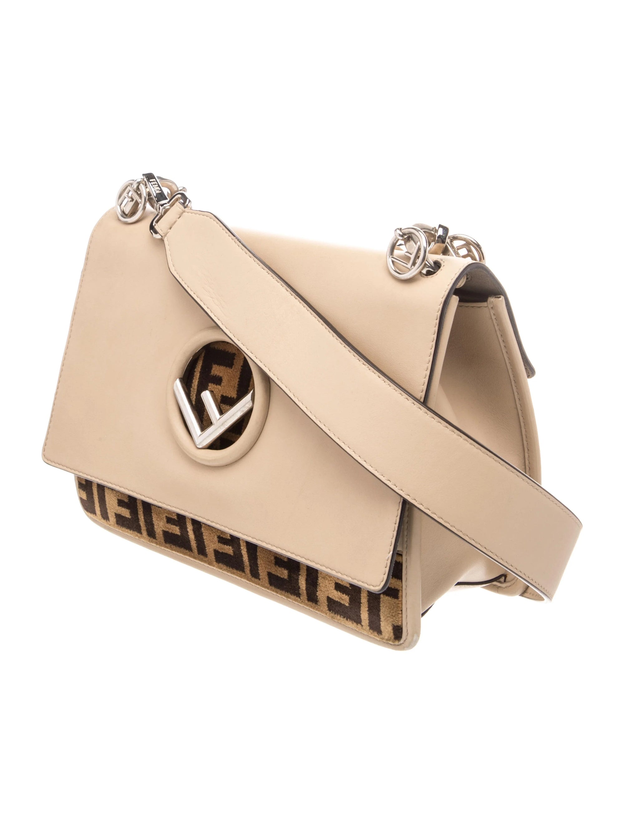 $2890 Fendi Vitello Century F is Fendi Bi-Color FF 1974 Embossed Kan I Shoulder Bag