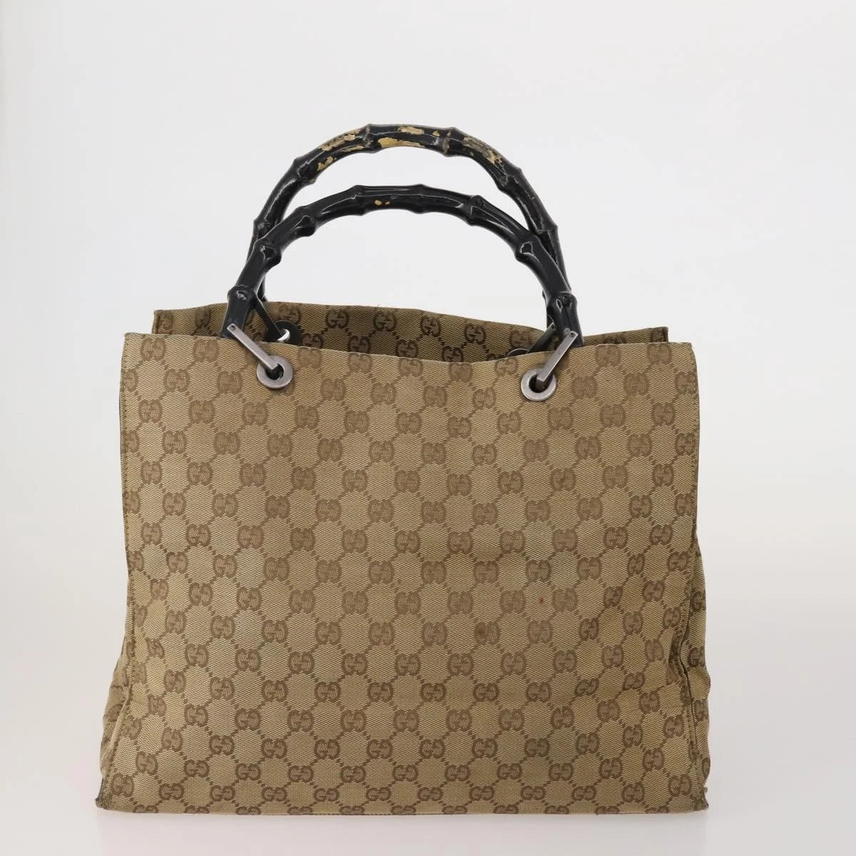 $1100 GUCCI GG Canvas Top Handle Bag Bamboo Beige