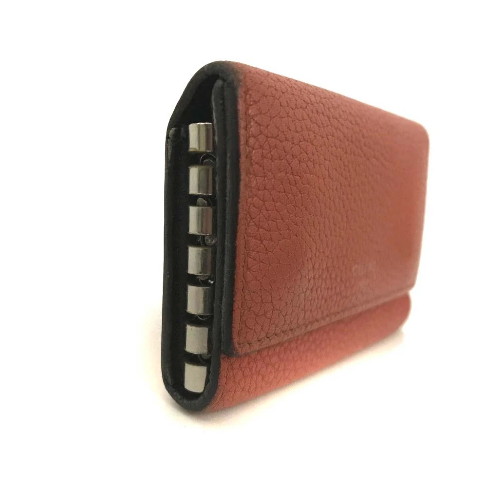 $580 CELINE Logo Leather 6 Ring Key Case Orange